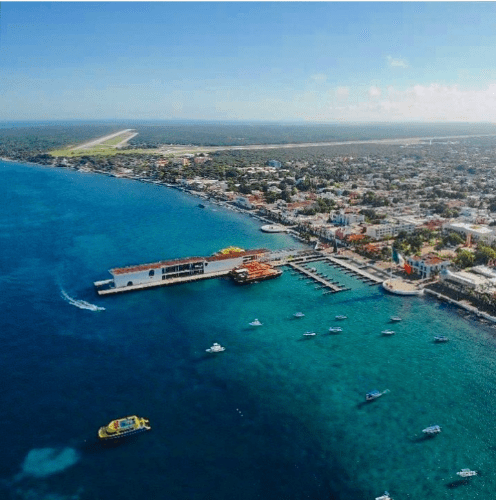 Drone shot of Cozumel island in Mexico
